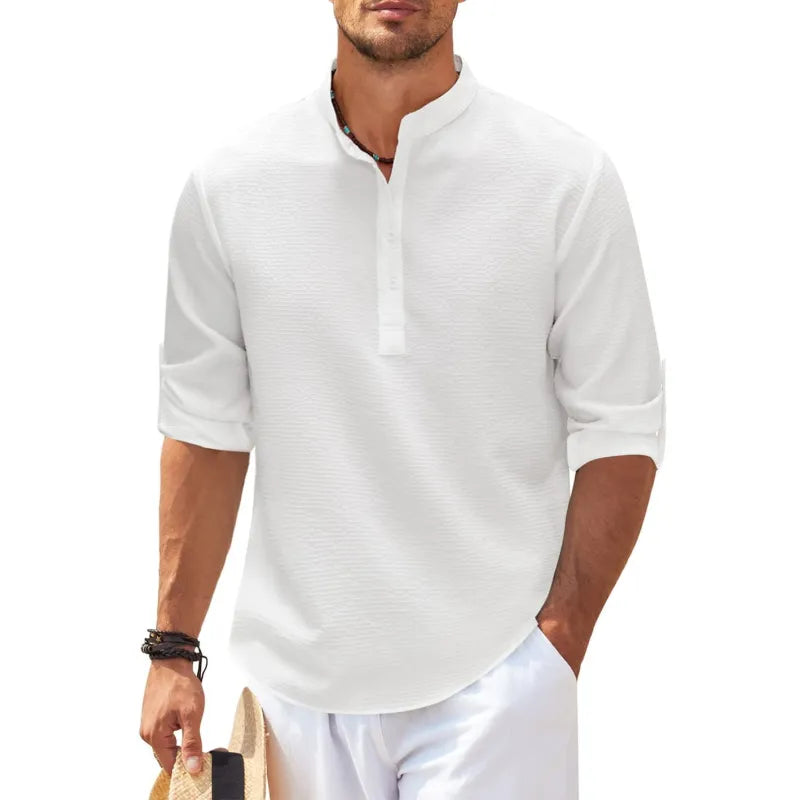 Men's Casual Shirt Long Sleeve Stand Collar